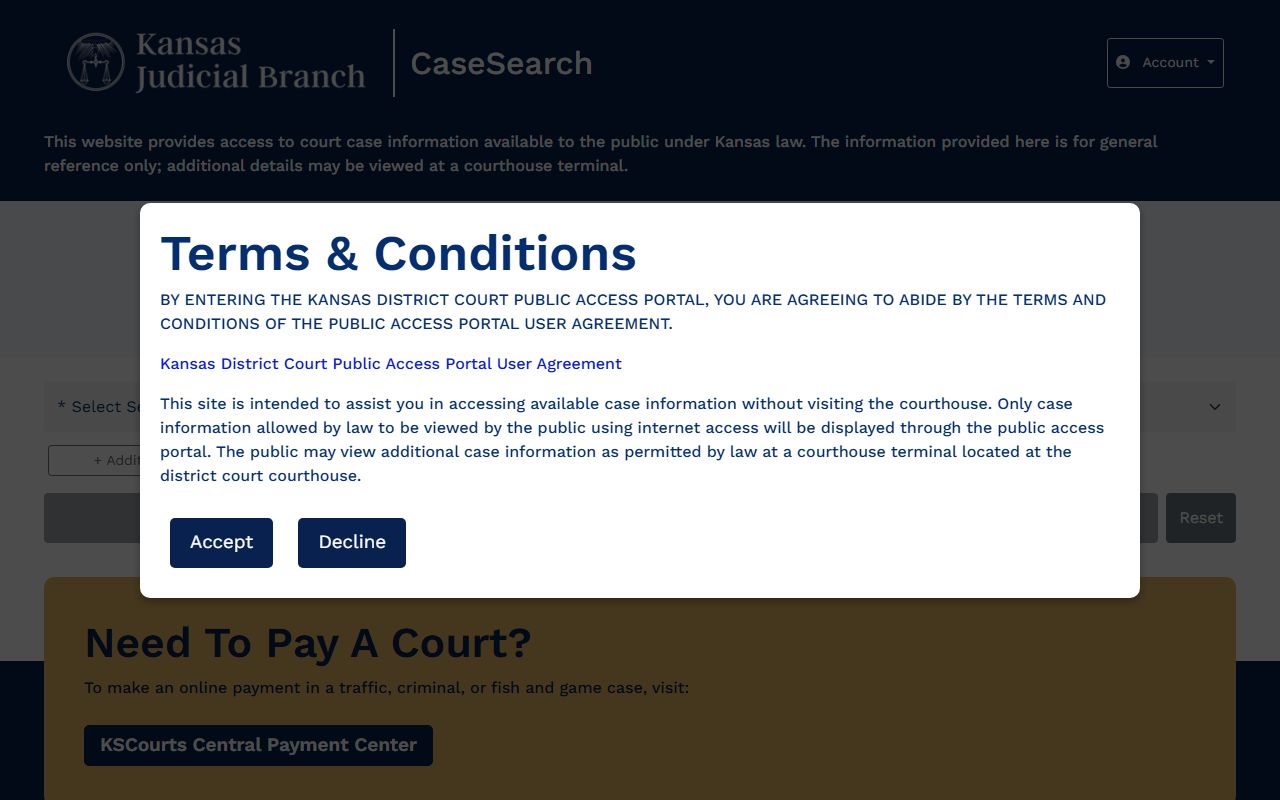 Kansas CaseSearch portal for Jewell County court records after arrest